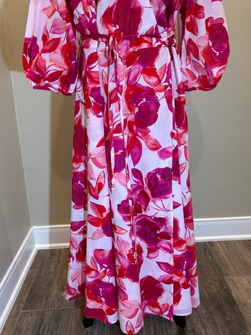 Calvin Klein Floral Puff Sleeve Belted Fit & Flare Dress Size 16 - Picture 3 of 13